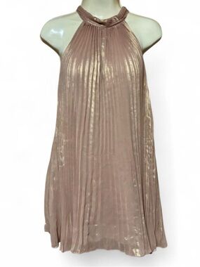 Worthington Champagne/Rose Gold Metallic Halter Top | Large